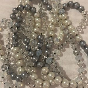 Long Beaded Necklace. White/Gray/Silver
